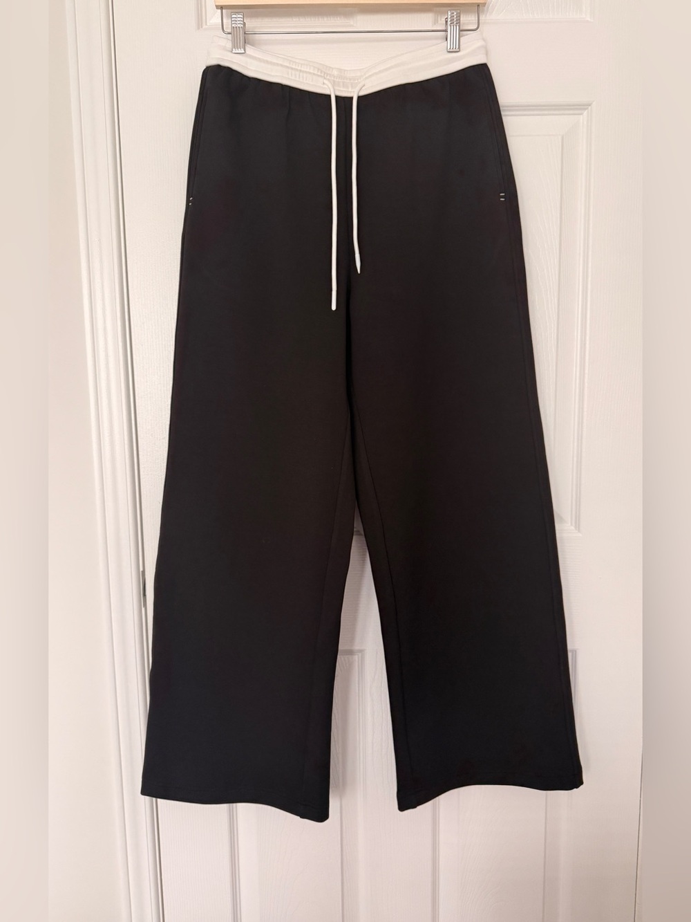 Maison Martin Margiela Black Wide Straight-Leg Pants with Cream Waistband